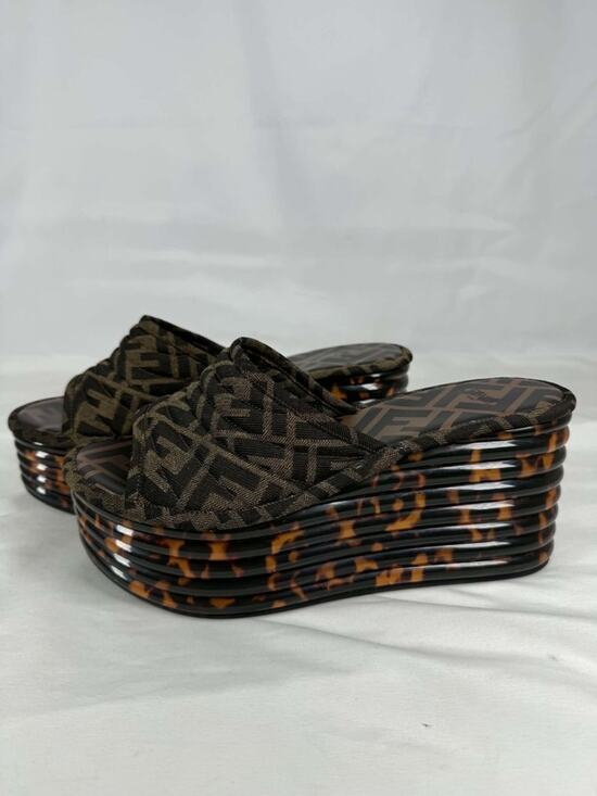 Fendi Shoes - Fendi Zucca Canvas Promenade Wedge Platform Slide Sandals US 10 SPB-TS 368877